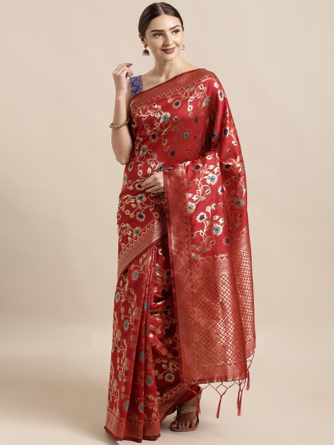 

Mitera Red & Gold-Toned Art Silk Woven Design Banarasi Saree
