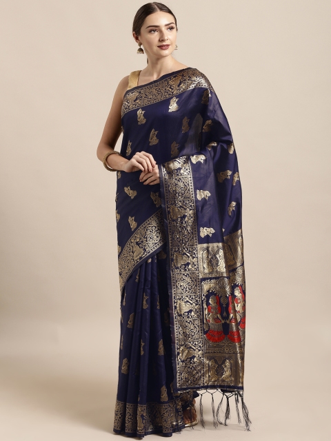 

Mitera Navy Blue Art Silk Woven Design Banarasi Saree