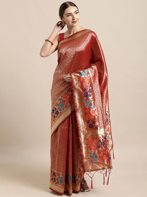 

Mitera Maroon & Gold-Coloured Art Silk Woven Design Banarasi Saree