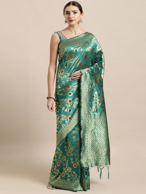 

Mitera Green & Gold-Coloured Art Silk Woven Design Banarasi Saree