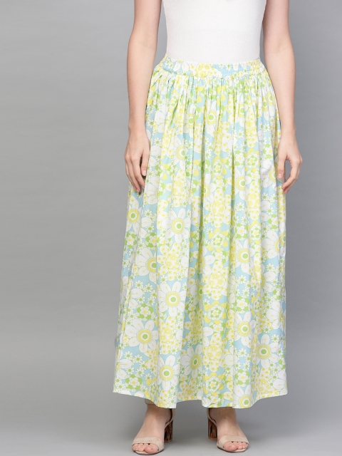 

Nayo Women Blue & Yellow Printed Flared Maxi Skirt