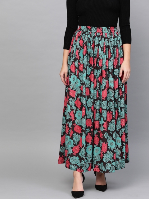 

Nayo Women Black & Green Printed Flared Maxi Skirt