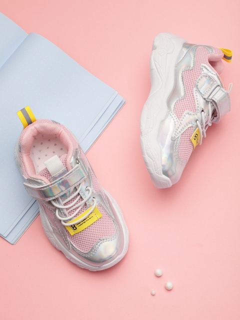 

Hoppipola Girls Pink & Silver-Toned Colourblocked Sneakers with Iridescent Effect