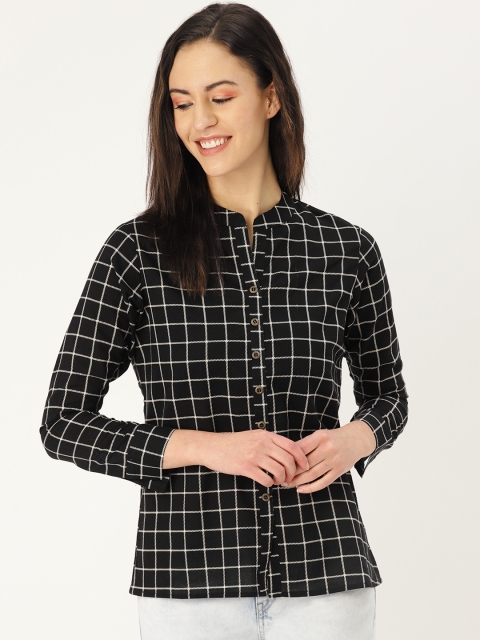 

MBE Women Black & White Checked Pure Cotton Top