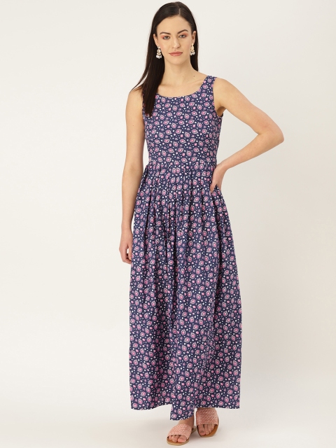 

MBE Women Blue & Pink Printed Maxi Dress