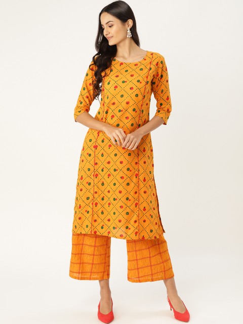 

MBE Women Mustard Yellow & Red Printed Kurta with Palazzos
