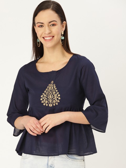 

MBE Women Navy Blue Solid Empire Top