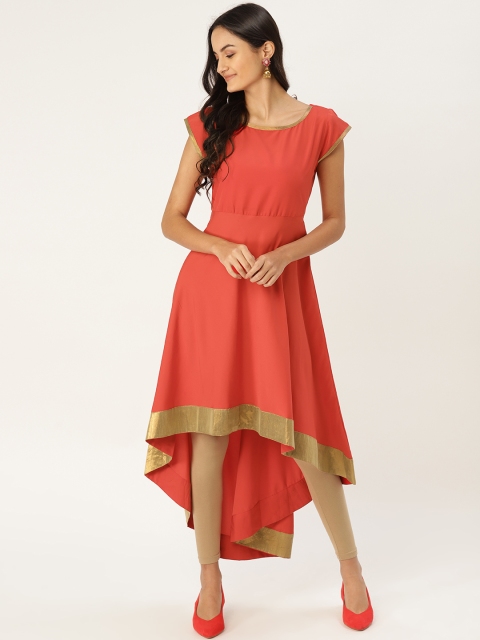 

MBE Women Coral Red Solid A-Line Kurta