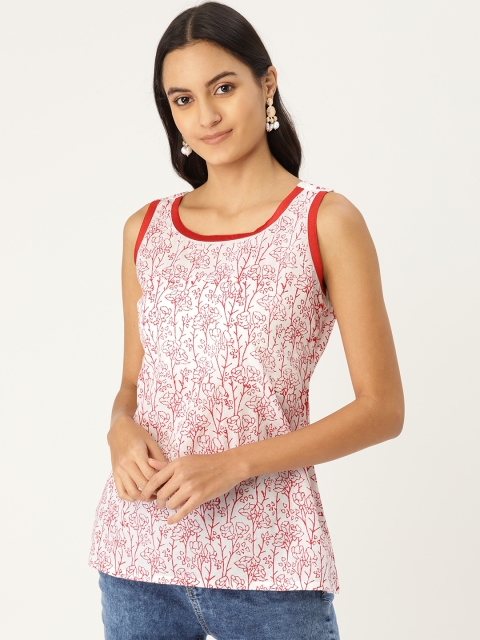 

MBE Women White & Red Floral Print Top