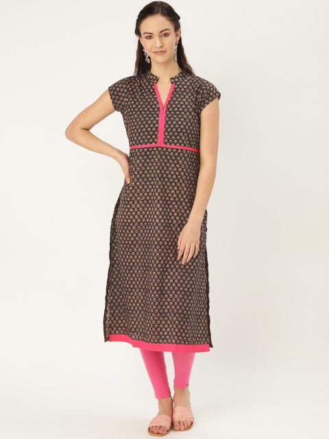 

MBE Women Black & Beige Printed Straight Kurta