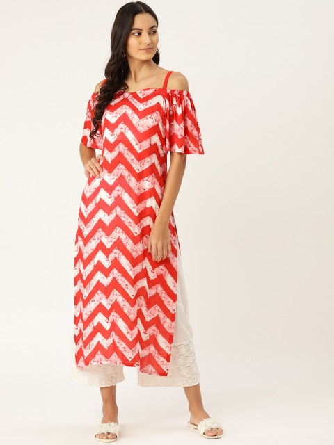 

MBE Women Red & Off-White Printed Straight Kurta