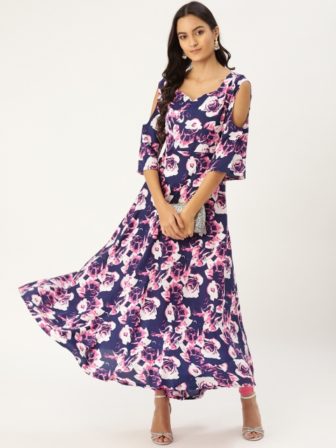 

MBE Women Navy Blue & Pink Floral Print A-LIne Kurta