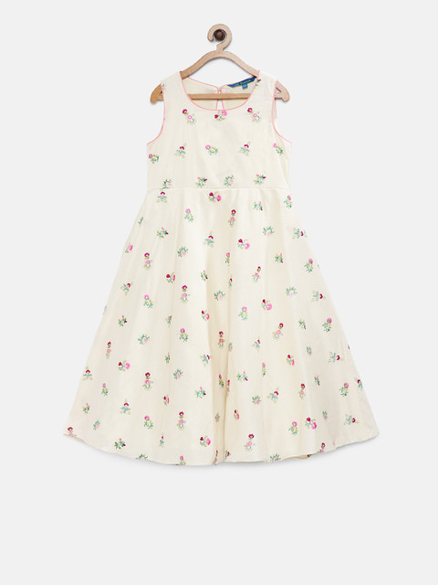

Lil Peacock Girls Off-White Embroidered Fit and Flare Dress