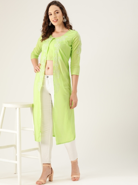 

Chinyere Women Lime Green Embroidered Chikankari Straight Kurta