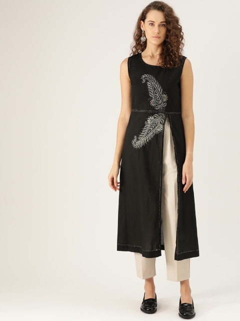 

Chinyere Women Black Chikankari Embroidered Straight Kurta