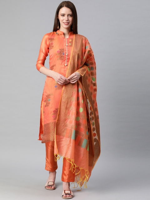 

Satrani Peach-Coloured Cotton Blend Unstitched Dress Material