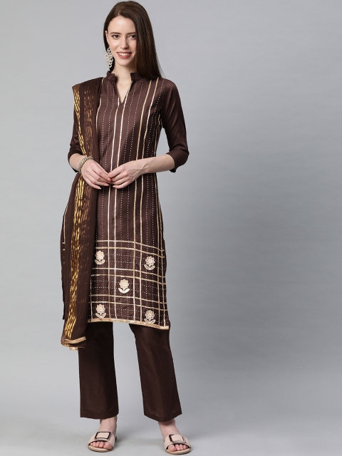 

Satrani Brown & Gold-Toned Pure Cotton Unstitched Dress Material