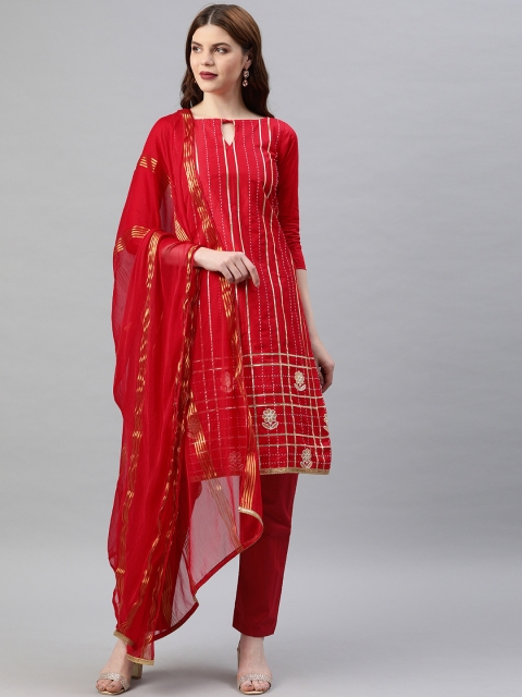 

Satrani Red & Gold-Toned Pure Cotton Unstitched Dress Material