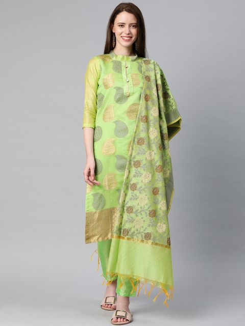 

Satrani Green & Gold-Toned Cotton Blend Unstitched Dress Material
