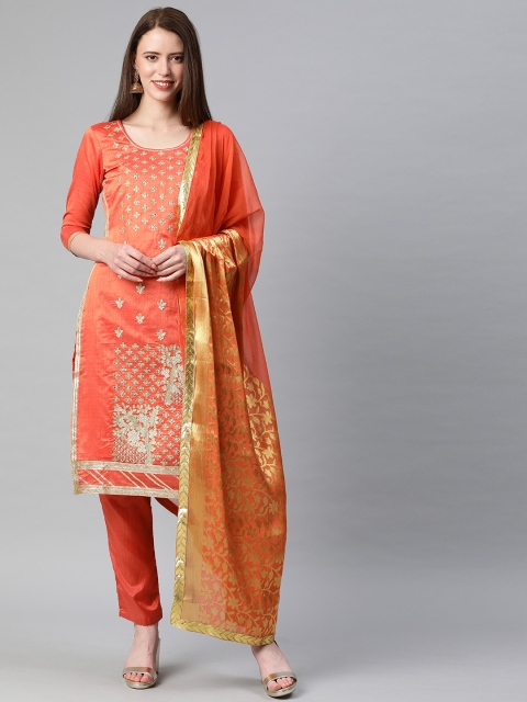 

Satrani Peach-Coloured Cotton Blend Unstitched Dress Material