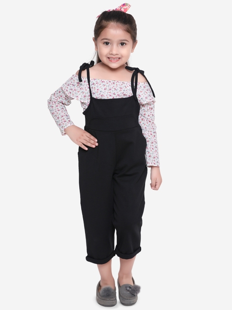 

AWW HUNNIE Girls White & Black Printed Top with Dungarees