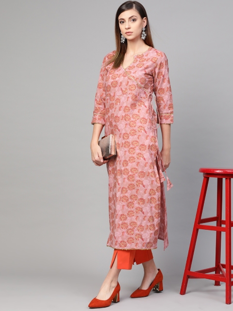 

Idalia Women Pink & Red Printed Straight Angrakha Kurta