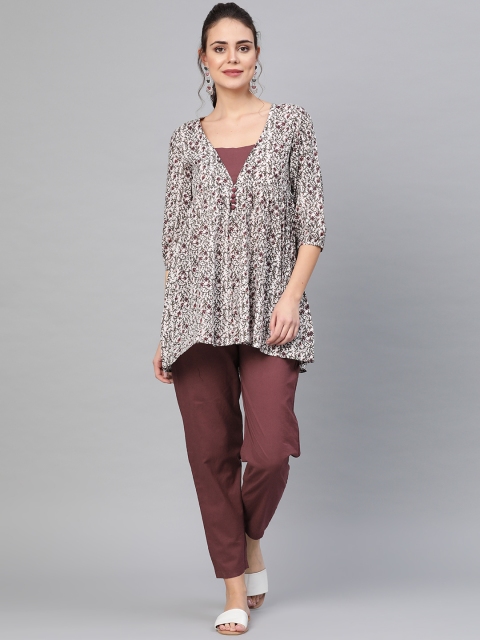

Idalia Women White & Burgundy Printed Kurti with Trousers