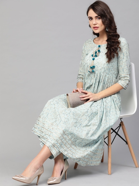 

Idalia Women Blue & Golden A-Line Printed Kurta with Palazzos