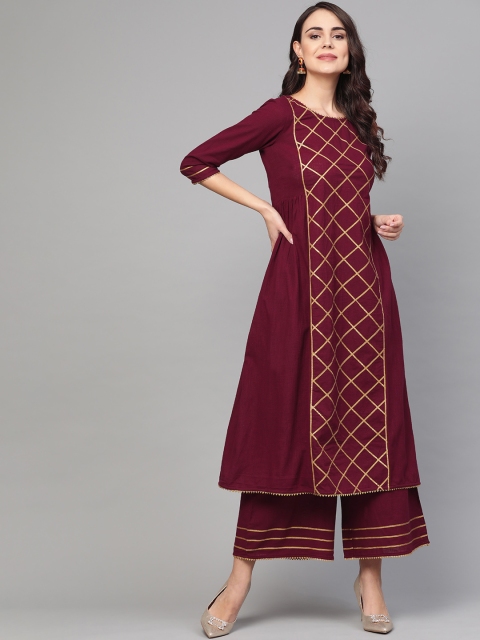 

Idalia Women Maroon Checked Kurta with Palazzos
