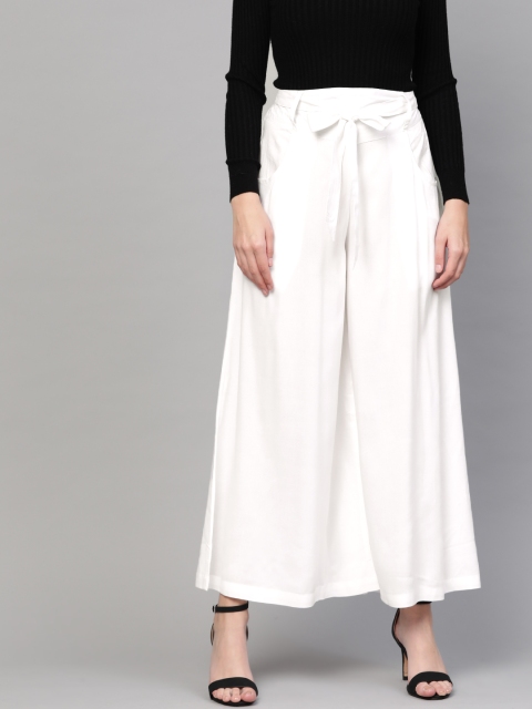 

Idalia Women White Solid Flared Palazzos