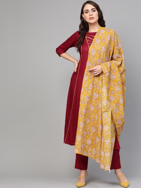 

Idalia Women Maroon Solid Kurta with Trousers & Dupatta