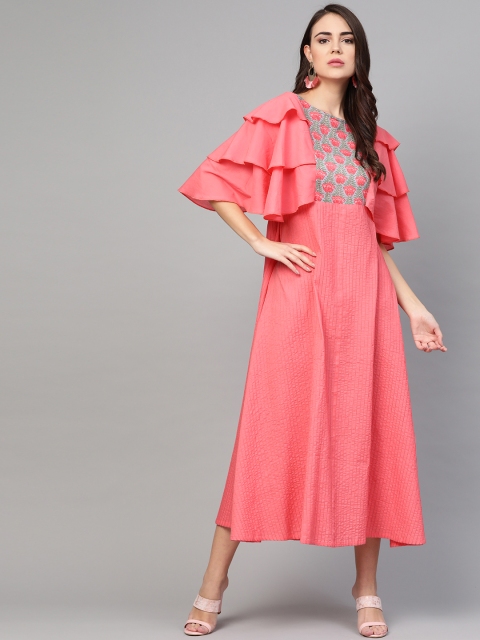 

Idalia Women Coral Pink Pintucks Maxi Dress