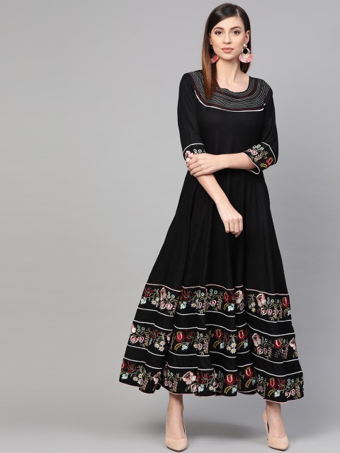 

Idalia Women Black & Green Embroidered Maxi Dress