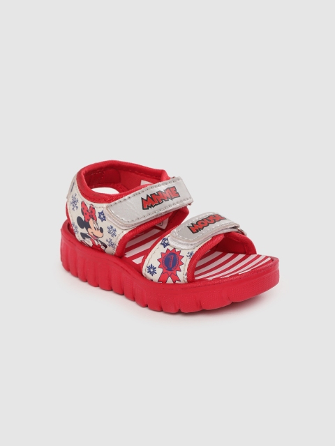 

Minnie Girls Grey & Red Printed Sports Sandals