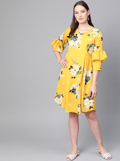 

Ives Women Yellow & White Floral Printed Empire Dress