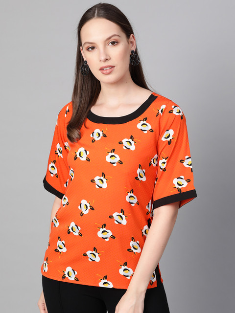 

Ives Women Orange & White Floral Print Top