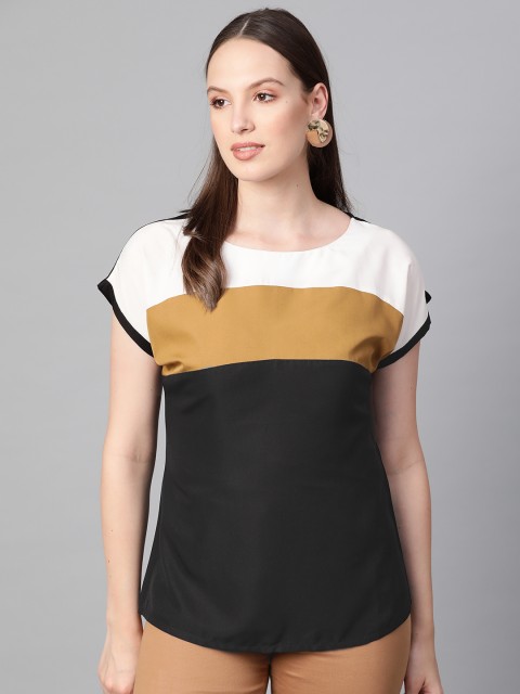 

Ives Women Black & Beige Colourblocked Regular Top