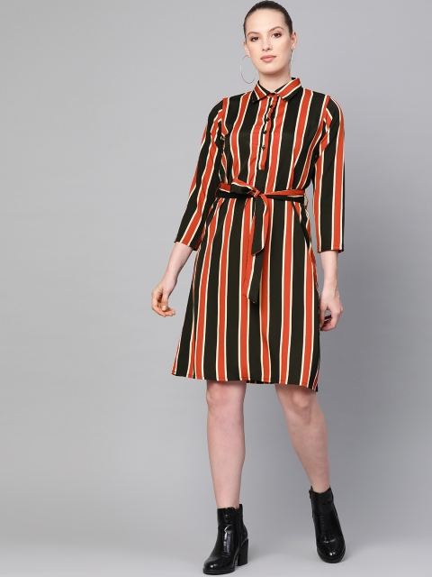 

Ives Women Black & Rust Red Candy Stripe Shirt Dress
