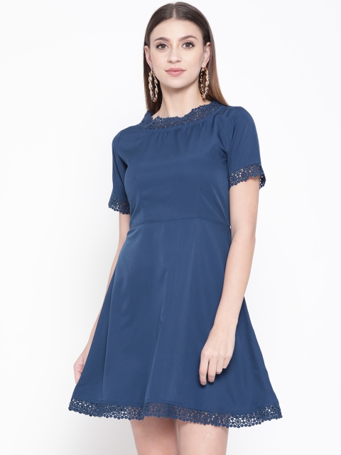 

MsFQ Women Navy Blue Solid Fit and Flare Dress