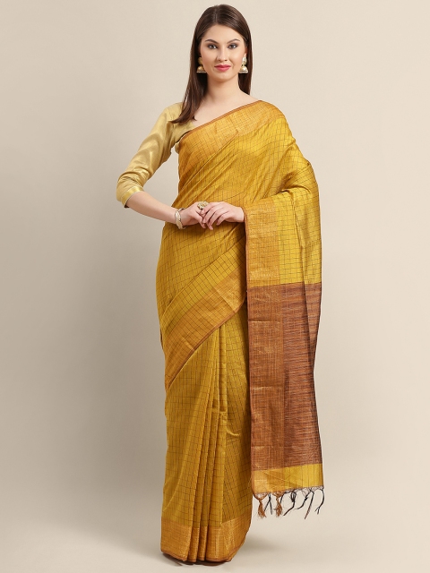 

Rajesh Silk Mills Mustard Yellow Checked Saree