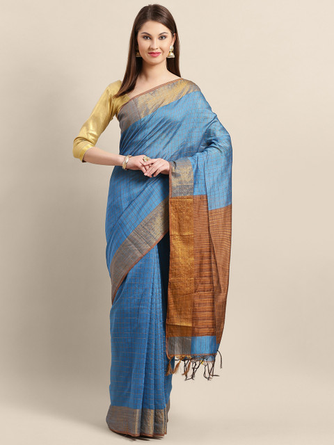 

Rajesh Silk Mills Blue & Golden Checked Saree