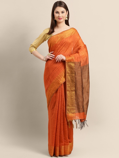 

Rajesh Silk Mills Rust Orange Checked Saree