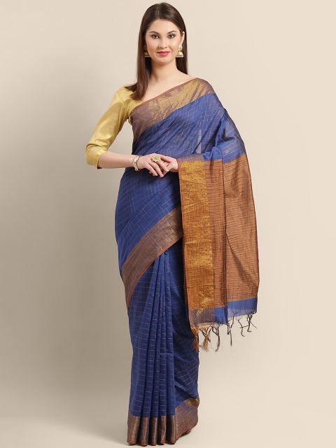 

Rajesh Silk Mills Navy Blue & Brown Checked Saree