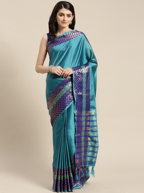 

Mitera Blue & Golden Solid Saree