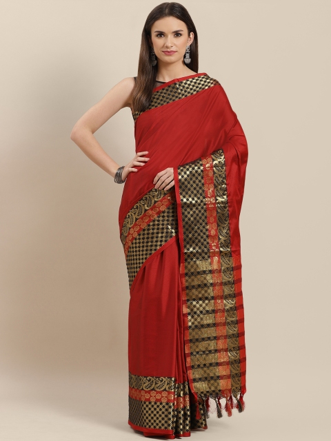 

Rajesh Silk Mills Rust Red & Golden Solid Saree