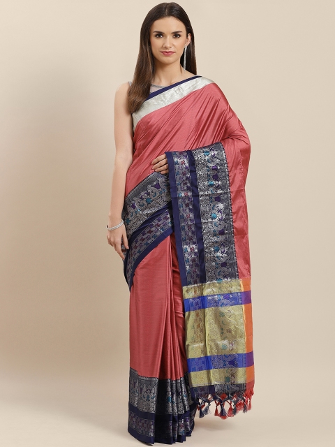 

Rajesh Silk Mills Dusty Pink & Navy Blue Solid Saree