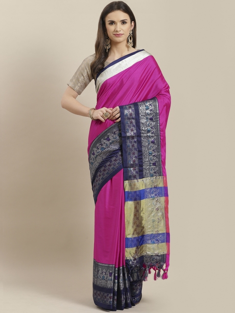 

Rajesh Silk Mills Pink & Navy Blue Solid Saree