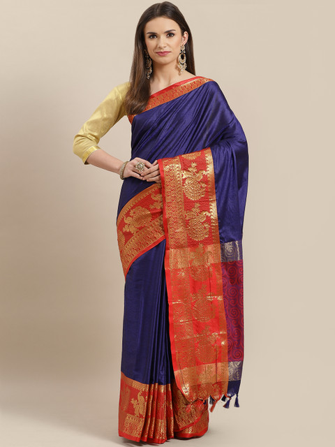 

Mitera Navy Blue Woven Design Saree