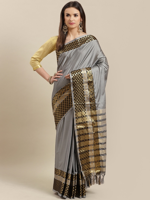 

Mitera Charcoal Grey Solid Saree