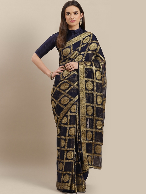 

Rajesh Silk Mills Navy Blue & Golden Woven Design Saree